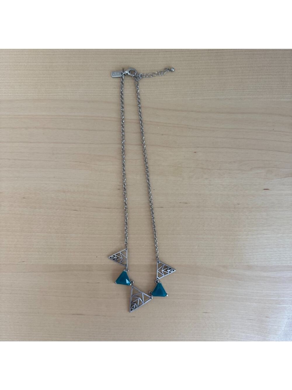 Aeropostale Aero 1987 Geometric Triangle Teal Stone Pendant Necklace Boho